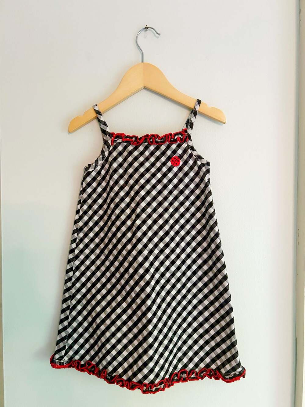 Vintage Y2K Gymboree Black and White Gingham Ladybug Dress